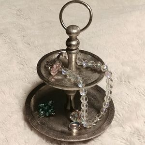 Silver Solid Hammered Metal 2 Tiered Jewelry Stand